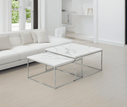 Karma Square Coffee Table Set - Marble White Finish
