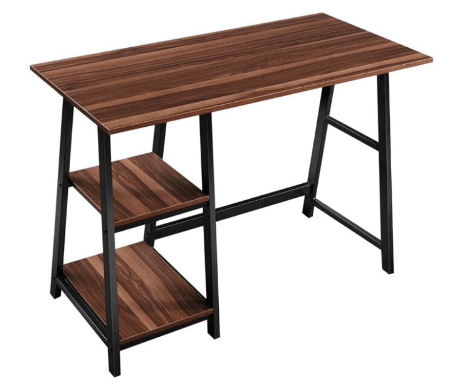 Zetland Writing Desk with 2 Storage Shelves - Dark Walnut