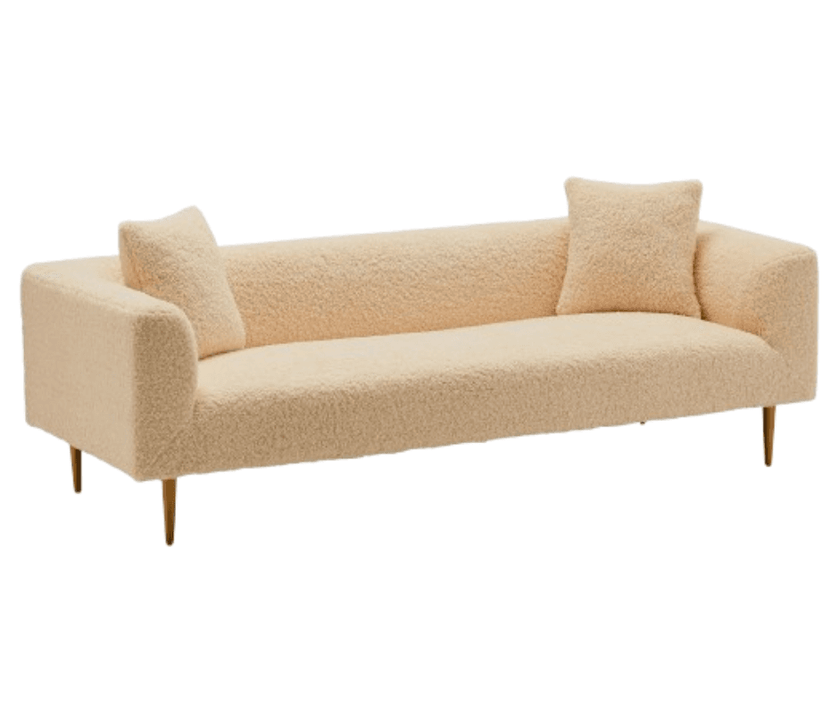 Annie 3 Seater Sofa - Teddy Fabric with Golden Legs
