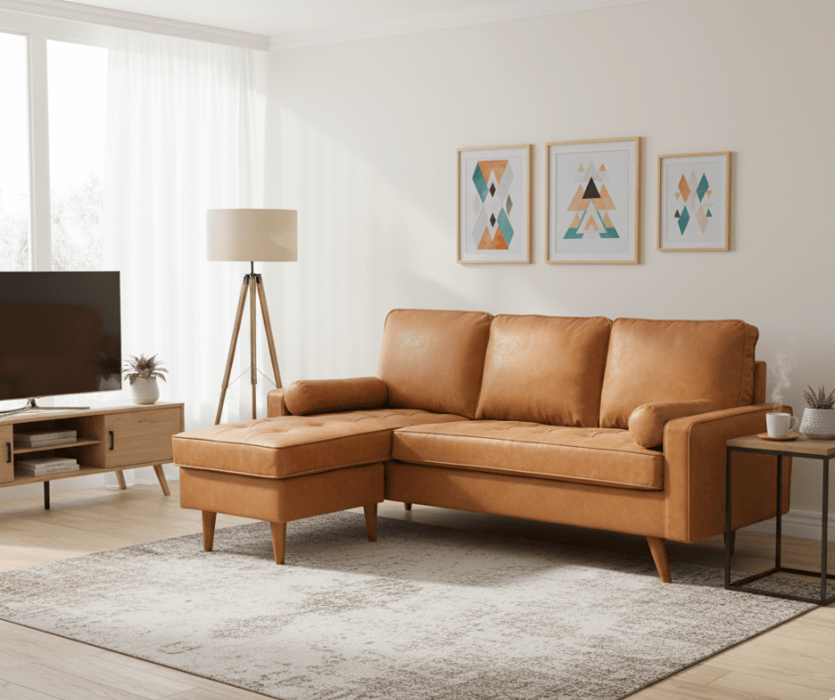 Coogee L-Shape Faux Leather Reversible Chaise Sofa - Brown