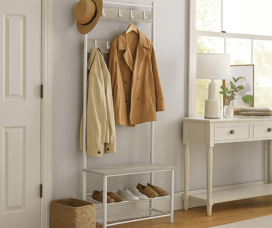 Kelly Hanger and Shoe Rack - Light Oak with White Frame Finish