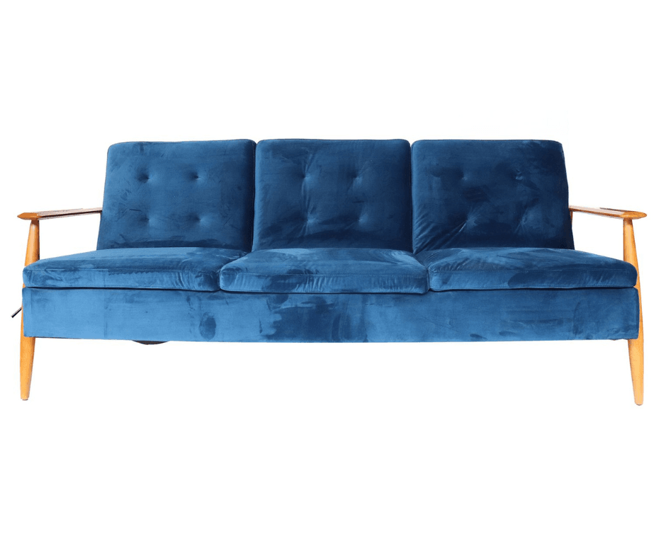 Lindy Timber Arm Sofa Bed (Blue)