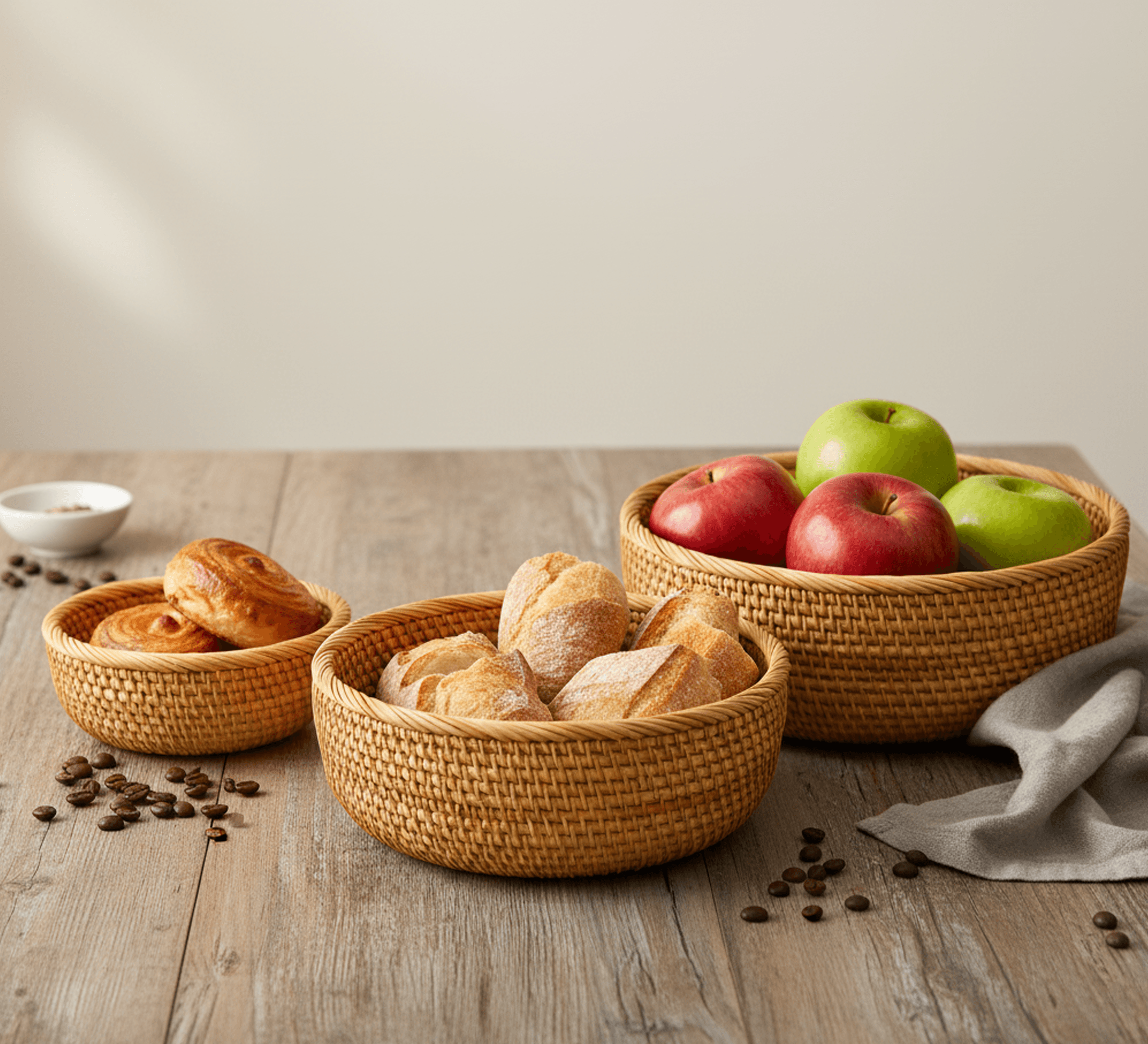 Kelly Round Storage Basket Set of 3 (Natural Rattan)