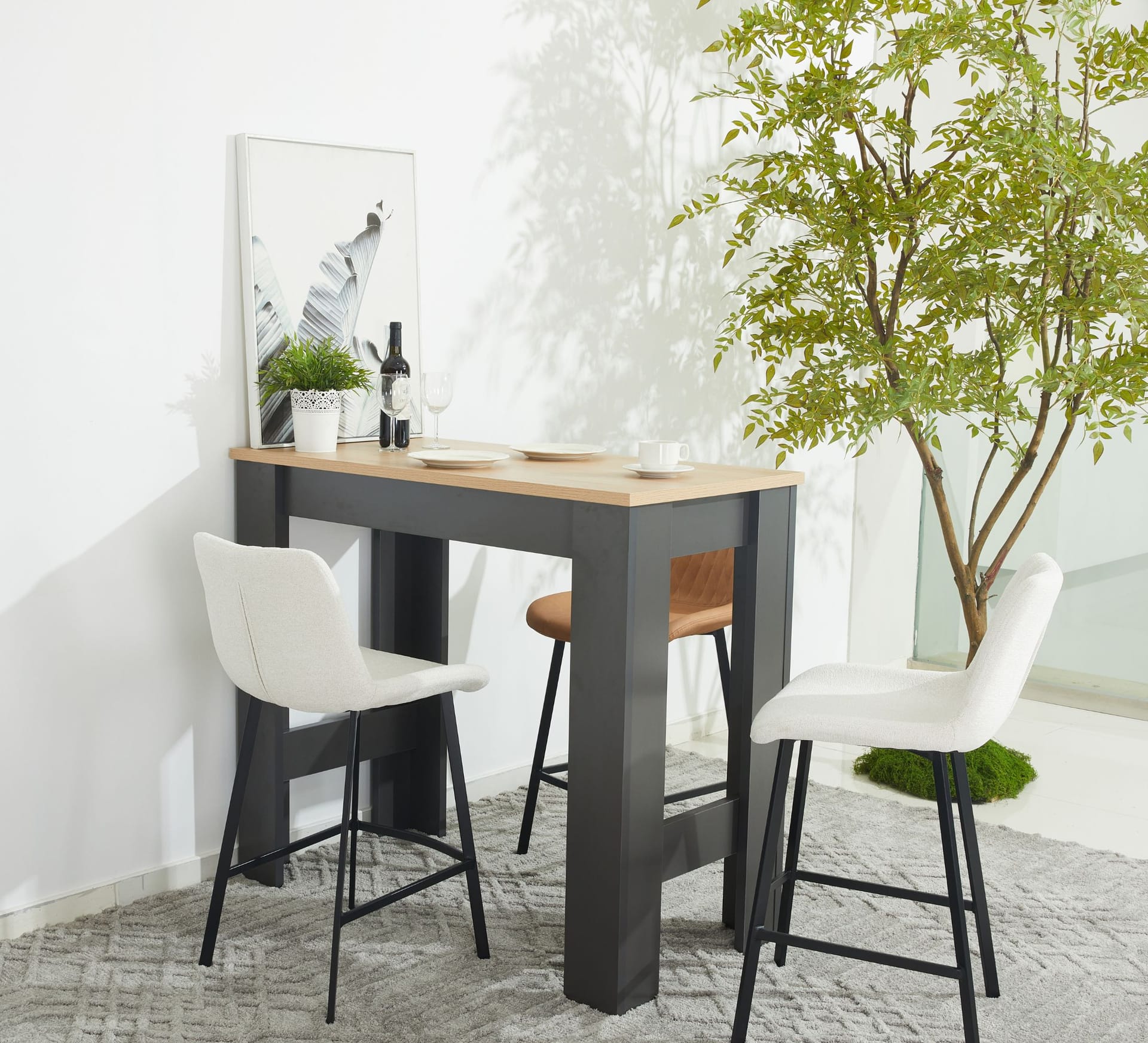Tony Bar Table - Natural Oak and Matt Grey