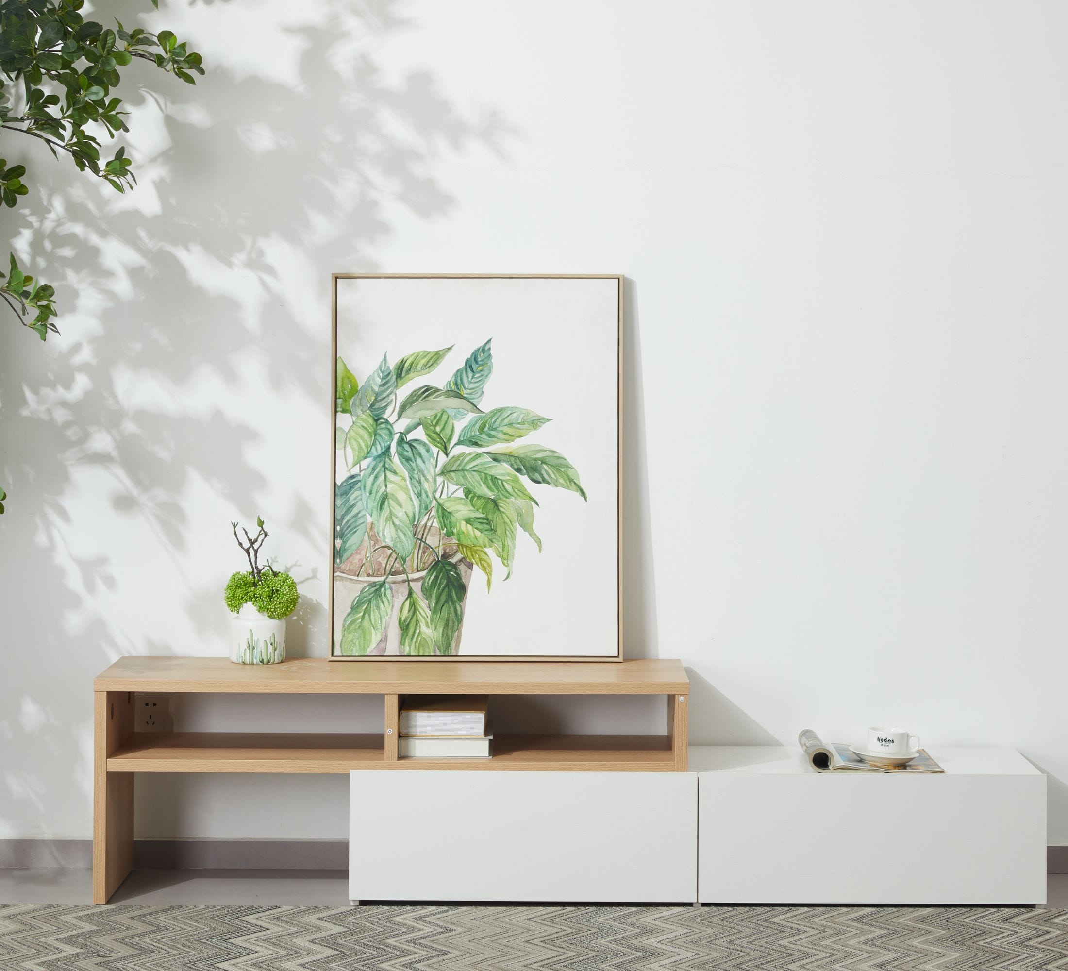 Cathy Extendable TV Unit - Natural Oak and White