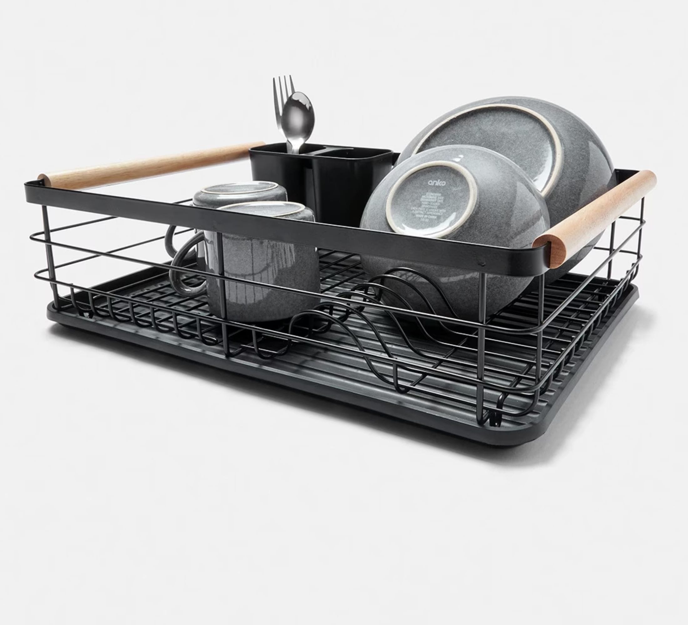 Black Wooden Handle Dish Rack