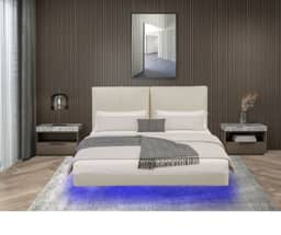 Lara Leatherette Floating Bed with LED Light - Queen - Beige