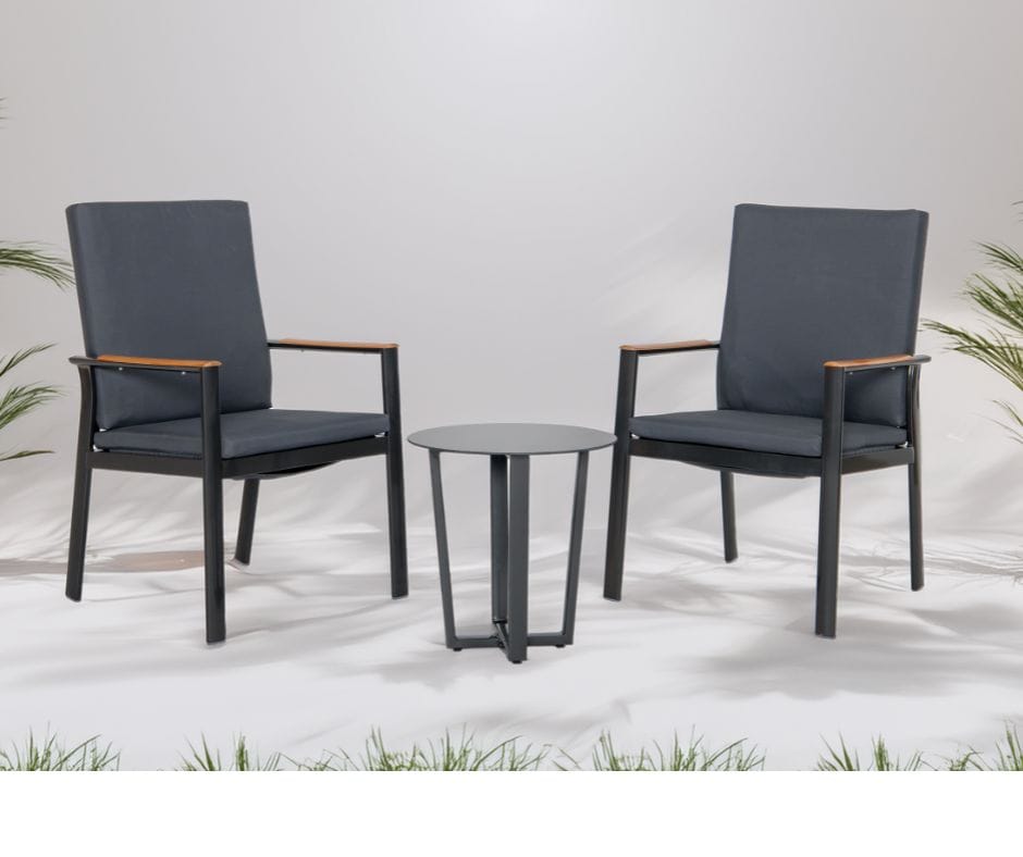 Bronte 2 Seater Outdoor Chair & Side Table Set - Dark Grey