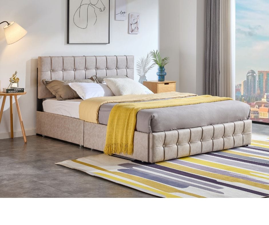 Norwa Fabric Bed Double with Drawers - Beige
