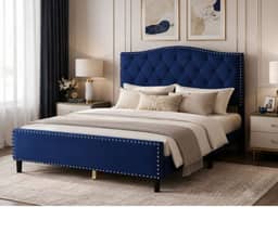 Jessie Bed Frame Double - Velvet Navy Blue