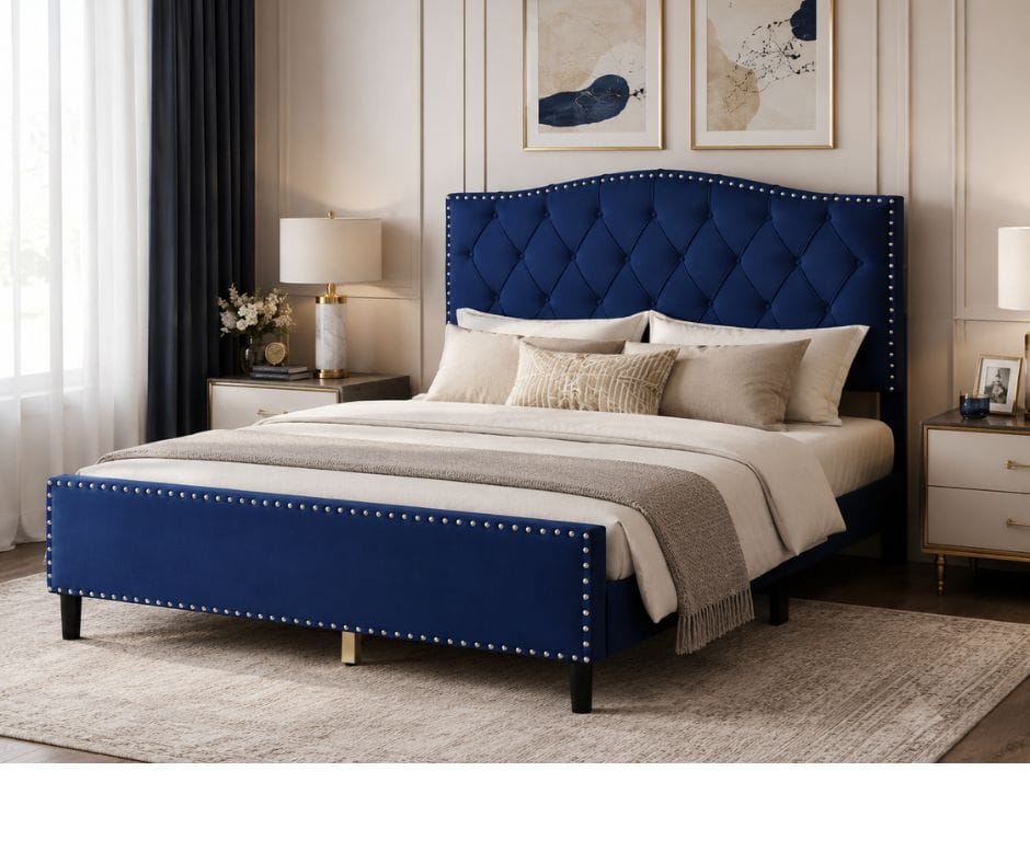 Jessie Bed Frame Double - Velvet Navy Blue