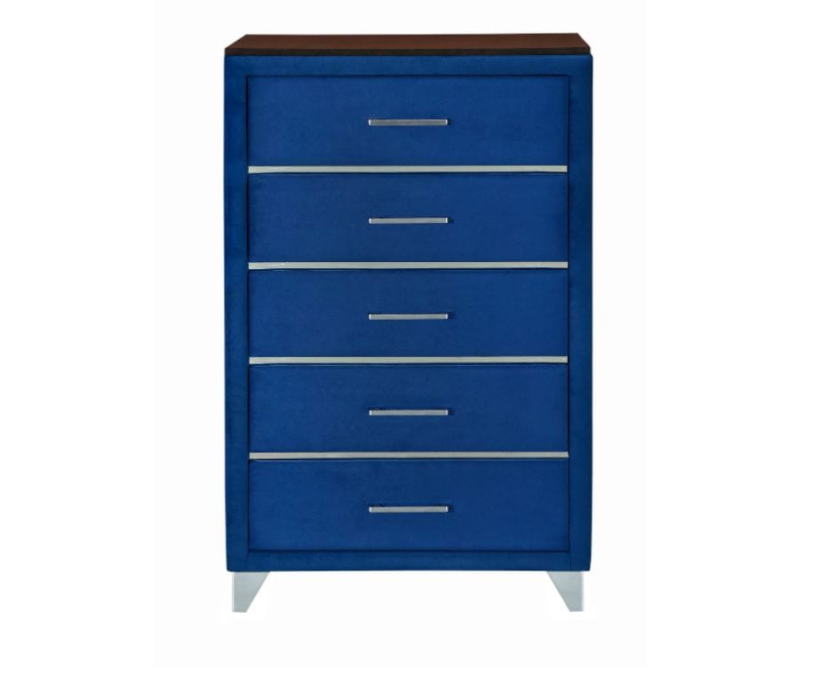 Jessie 5 Drawer Chest Tallboy - Velvet Navy Blue