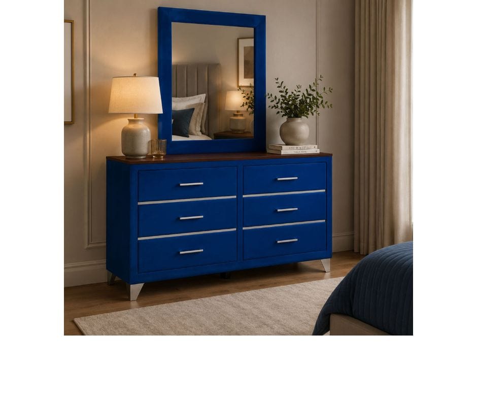 Jessie Dresser Table with Mirror - Velvet Navy Blue