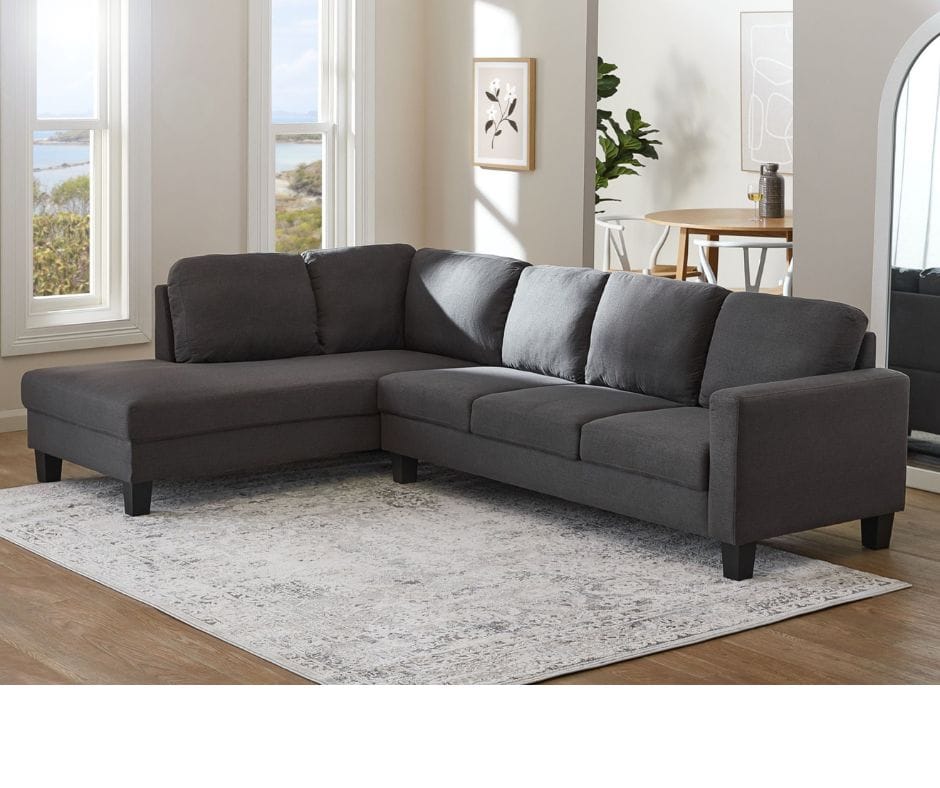 Evelyn 5 Seater Sofa (L-Shape, Chaise on left) - Dark Grey