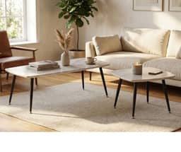 Dora Coffee Table Set - Marble White and Black Finish