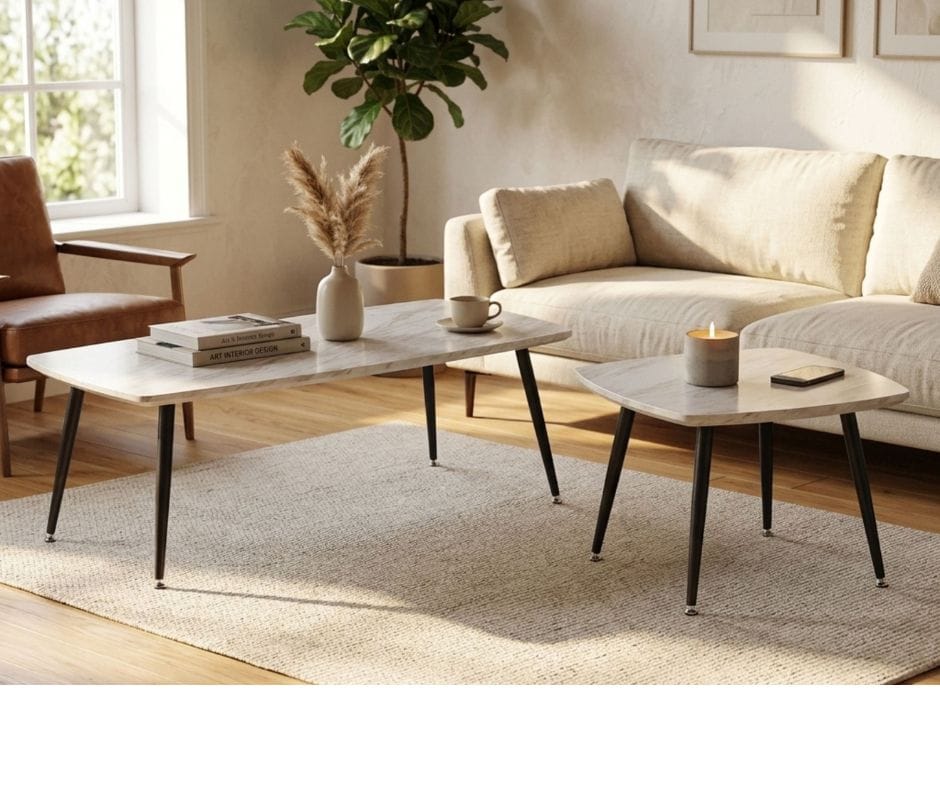 Dora Coffee Table Set - Marble White and Black Finish