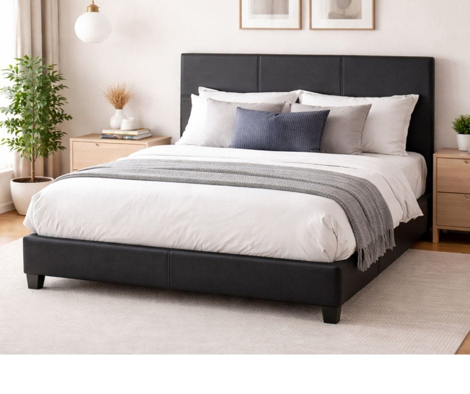Monica PU Leather Bed Frame - Double - Black