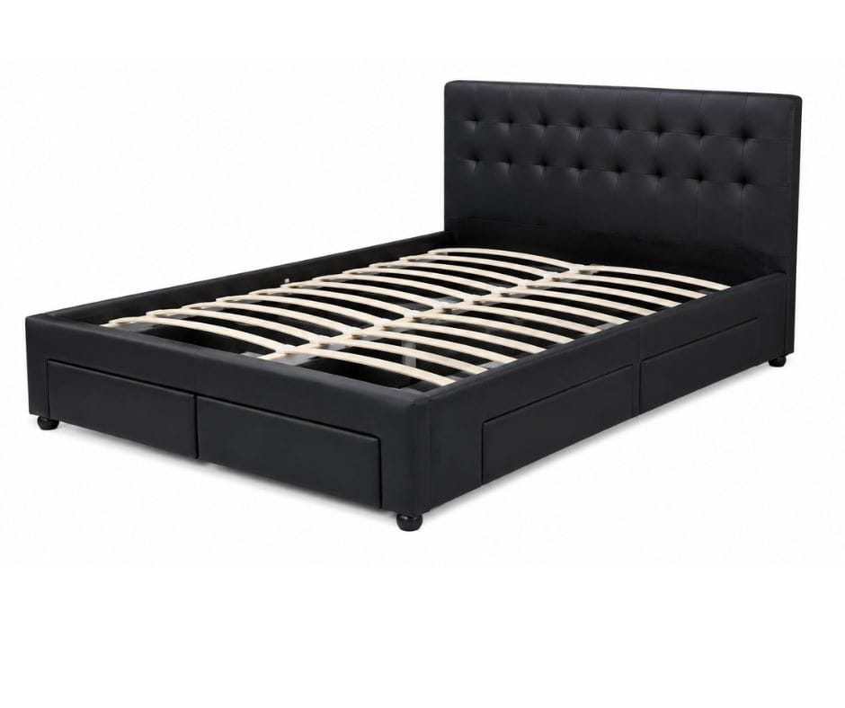 Julie PU Leather Bed With Drawers Double - Black