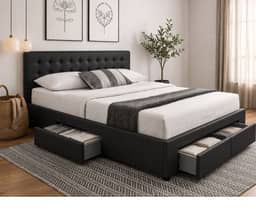 Julie PU Leather Bed With Drawers Double - Black