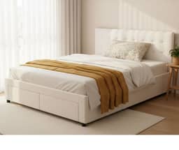 Julie PU Leather Bed With Drawers Queen - White