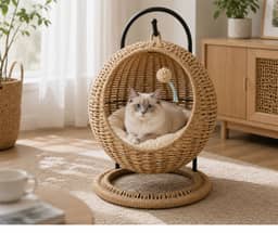 Kelly Oval Pet House - Natural Rattan Finish