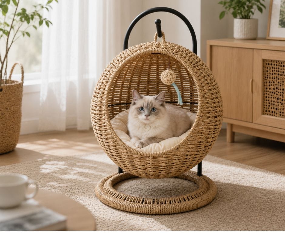 Kelly Oval Pet House - Natural Rattan Finish