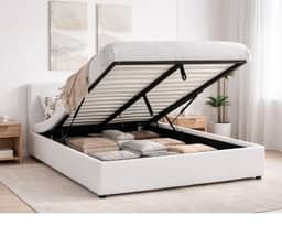 Monica Gas Lift PU Leather Bed Frame Double - White