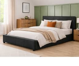 Monica Gas Lift PU Leather Bed Frame Queen - Black