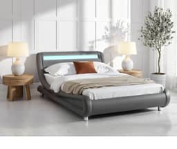 Thomas PU Bed with LED Light Queen - Grey
