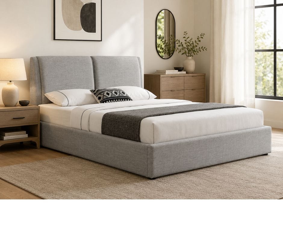 Rebecca Gas Lift Bed Double - Linen Light Grey