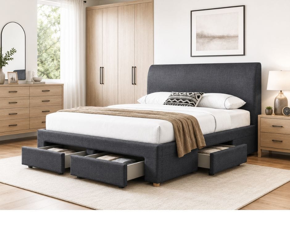 Lucas Fabric Bed with 4 Drawers - Double - Dark Grey