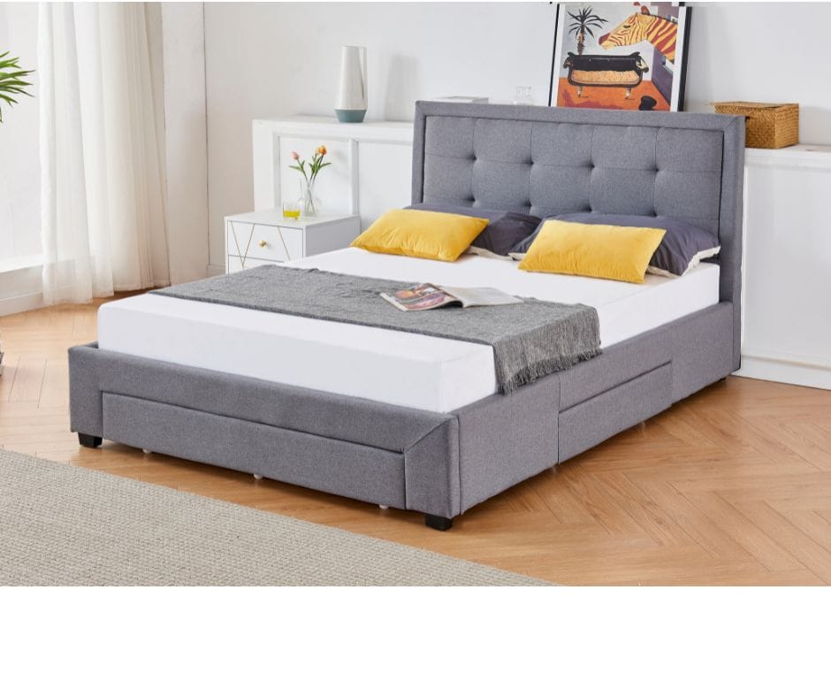 Ellie Double Bed with Drawers - Grey