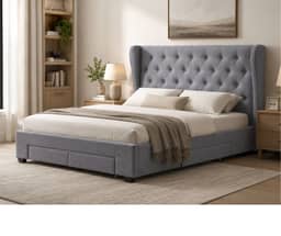 Avalon Double Bed with 4 Drawers - Light Grey