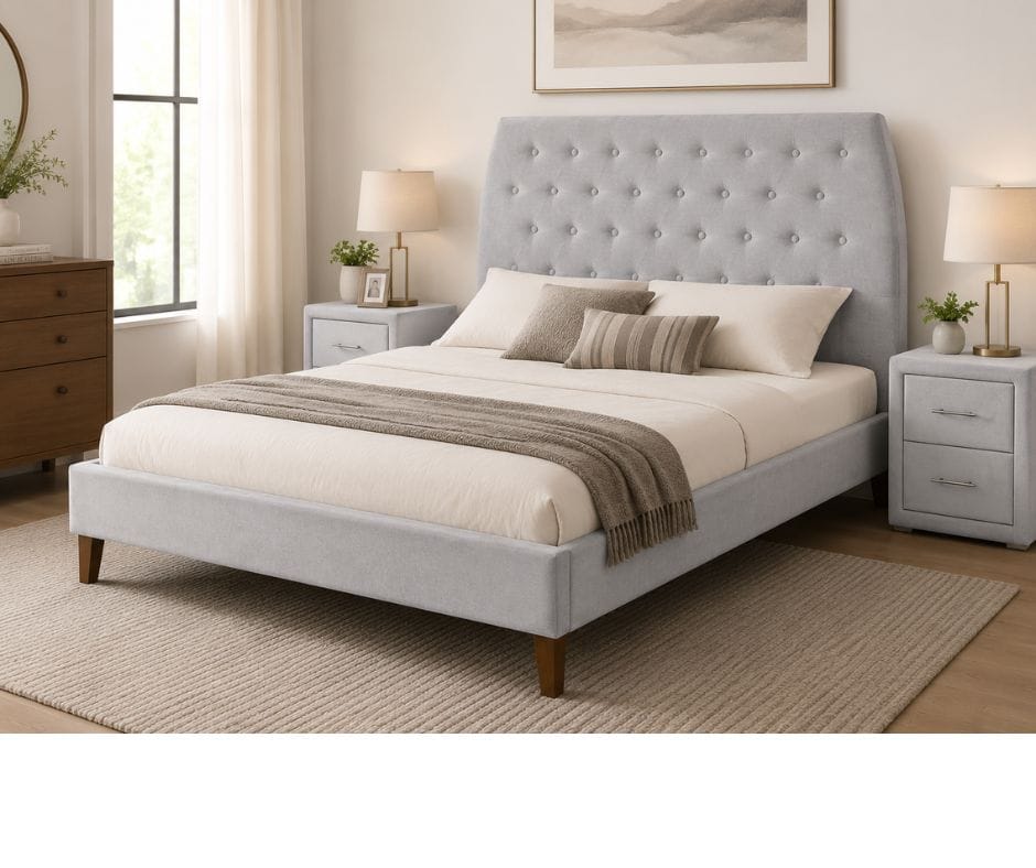 Angela Velvet Fabric Bed King Single - Light Grey