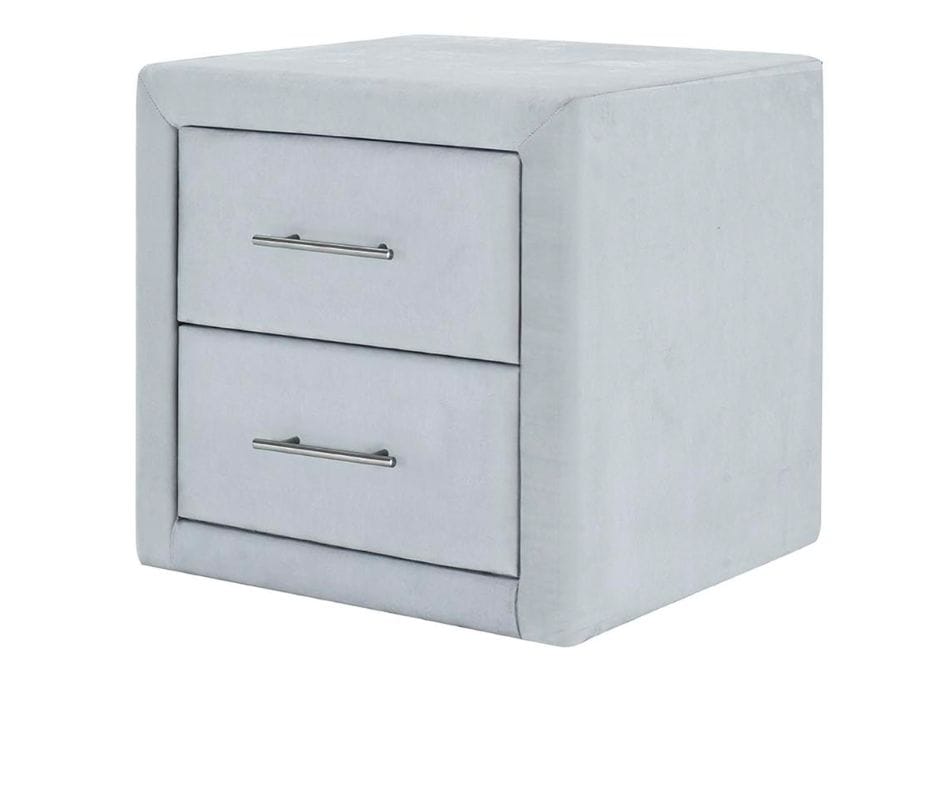 Angela Velvet Fabric Bedside Table - Light Grey