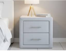 Angela Velvet Fabric Bedside Table - Light Grey