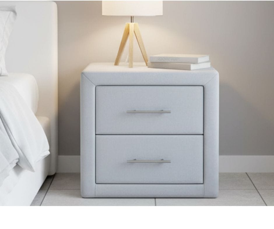 Angela Velvet Fabric Bedside Table - Light Grey