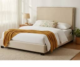Elizabeth Fabric Bed - Double - Beige