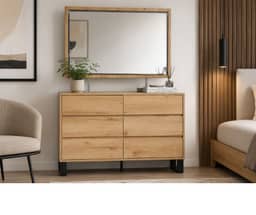 Coogee Dresser Table with Mirror - Natural Oak Finish