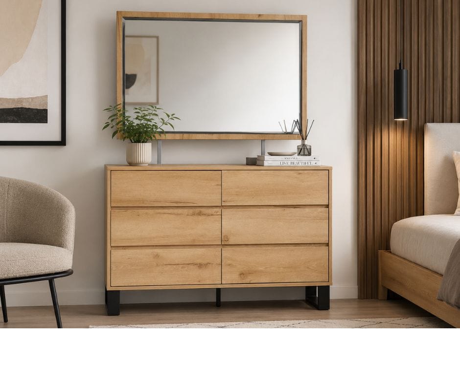 Coogee Dresser Table with Mirror - Natural Oak Finish