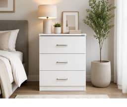 HEQS 3 Drawers Bedside Table - White