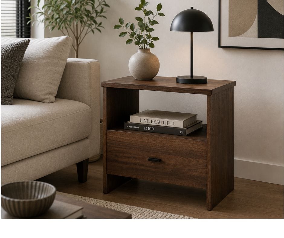 Adam Bedside Table - Walnut Finish