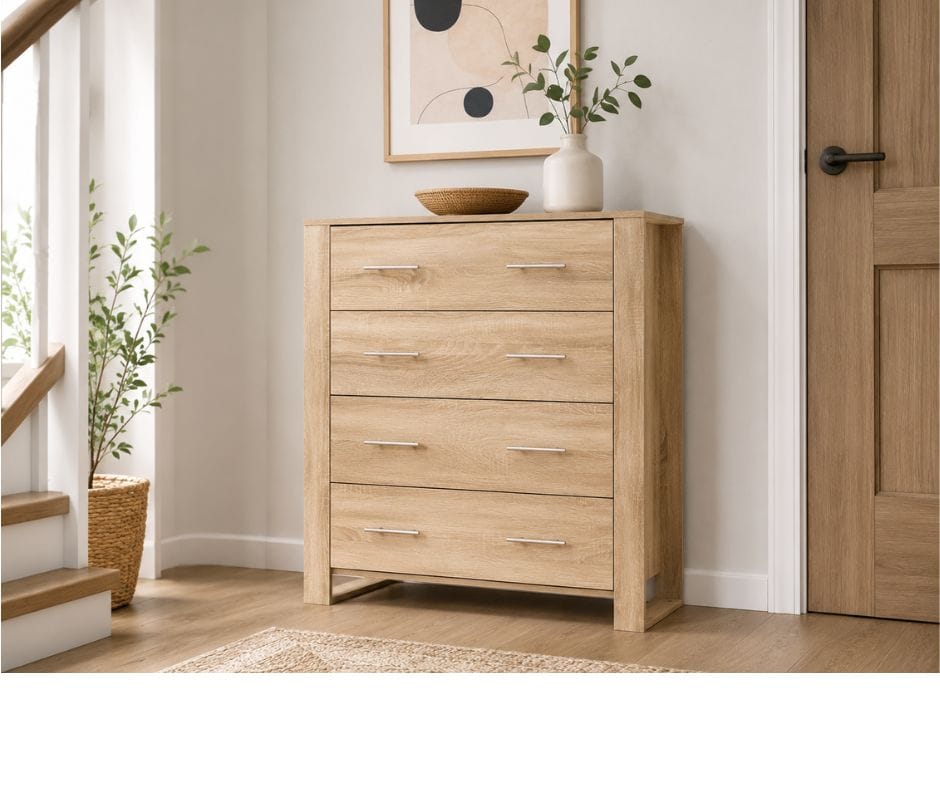 Jolene Lowboy 4 Drawers - Oak Finish