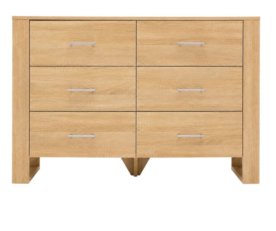Jolene Lowboy 6 Drawers - Oak Finish