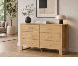 Jolene Lowboy 6 Drawers - Oak Finish