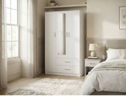 Redfern Melamine 3 Door 2 Drawer Wardrobe - White