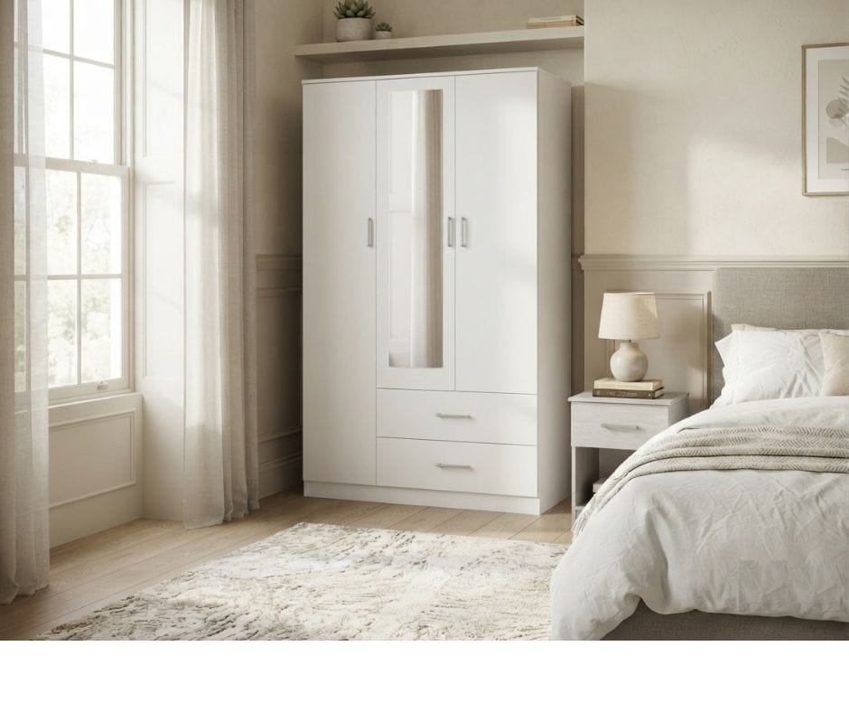 Redfern Melamine 3 Door 2 Drawer Wardrobe - White