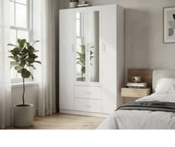 Redfern Melamine 4 Door 2 Drawer with Mirror - White