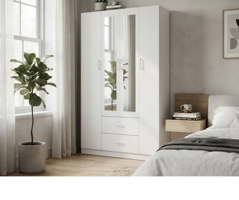 Redfern Melamine 4 Door 2 Drawer with Mirror - White