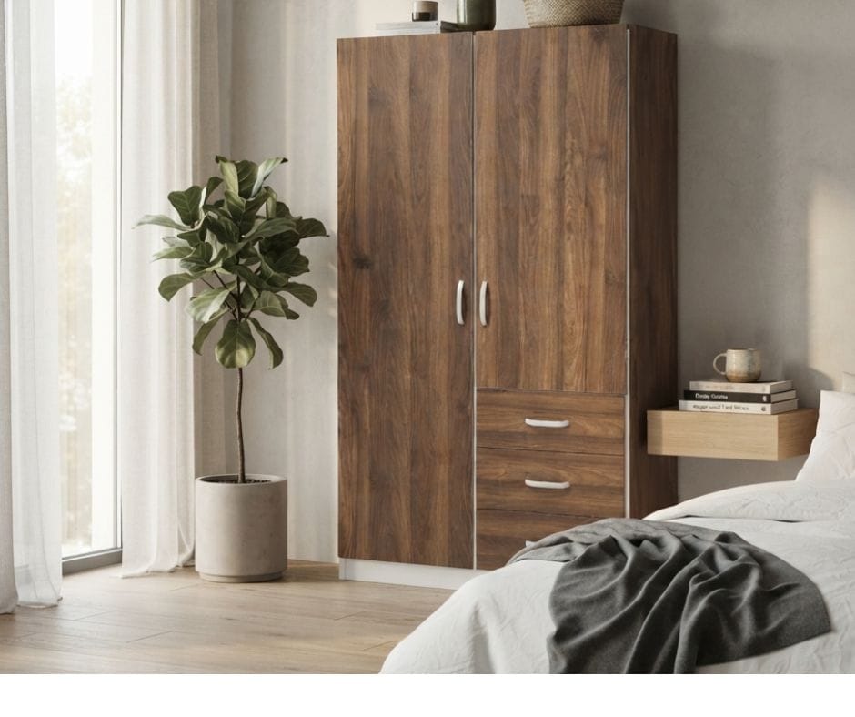 Zetland Wardrobe 2 Door 3 Drawer - Walnut Finish
